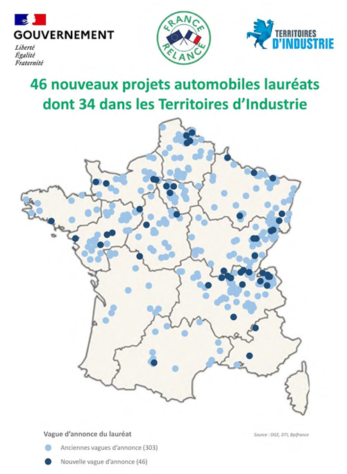 Cartographie des projets automobiles retenus et décrits dans le dossier de presse
