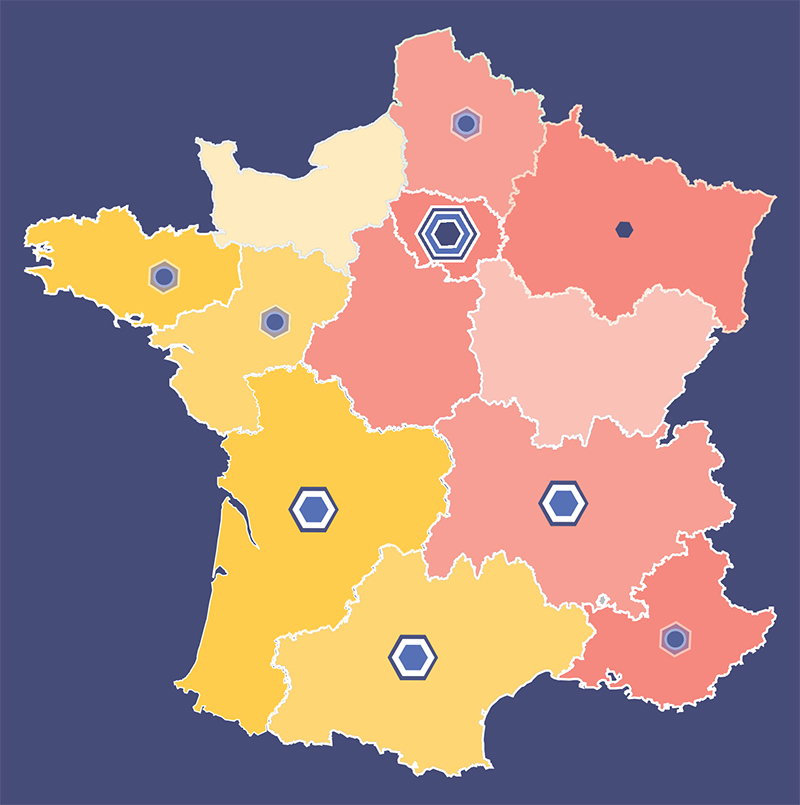 Map of France "distribution of video game players by region".